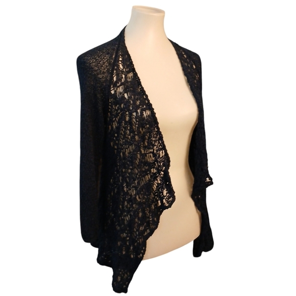 D Exterior Crocheted Knit Cardigan Navy Blue Draped Italian Cardigan Sweater - Picture 6 of 10